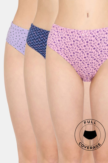 Buy Rosaline Cotton Comfort Medium Rise Full Coverage Bikini Panty (Pack of 3) - Assorted